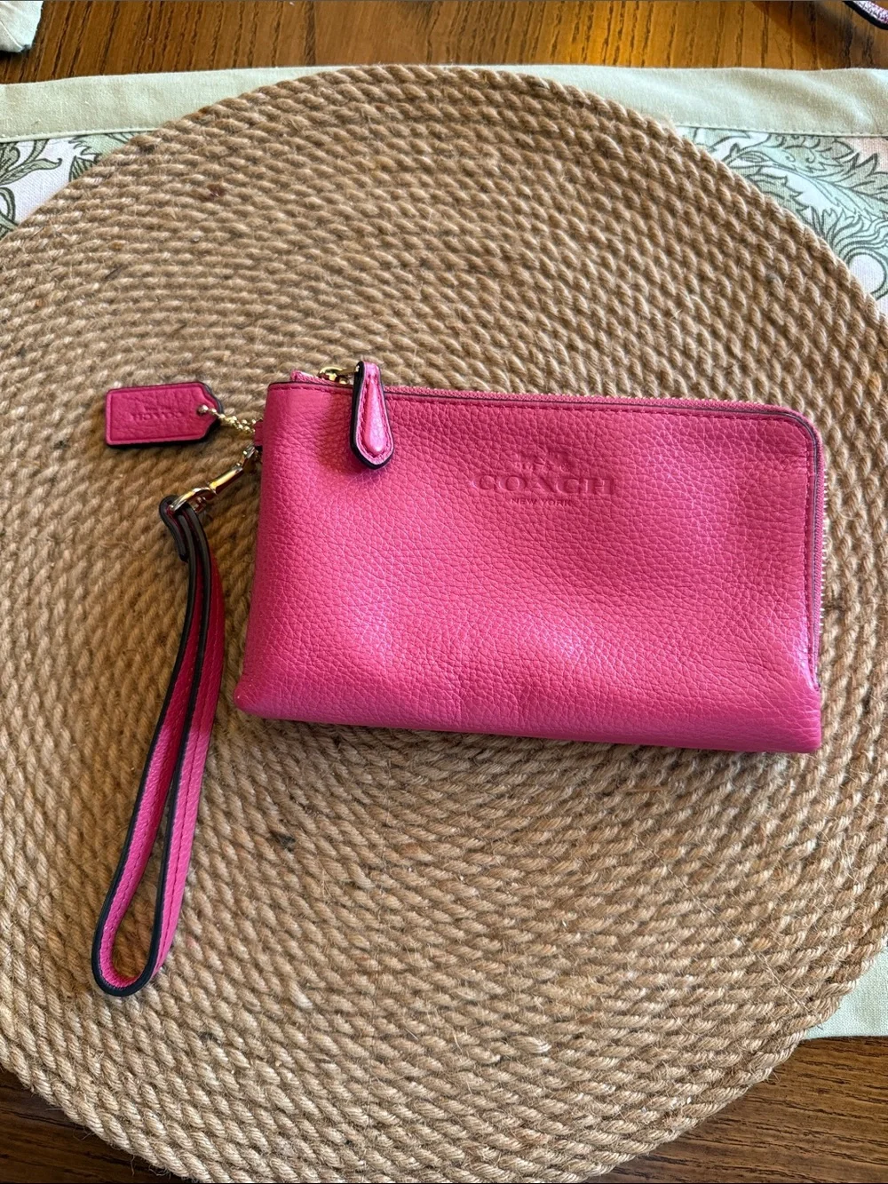 Coach Hot Pink Pebbled Leather Wristlet Crossbody
